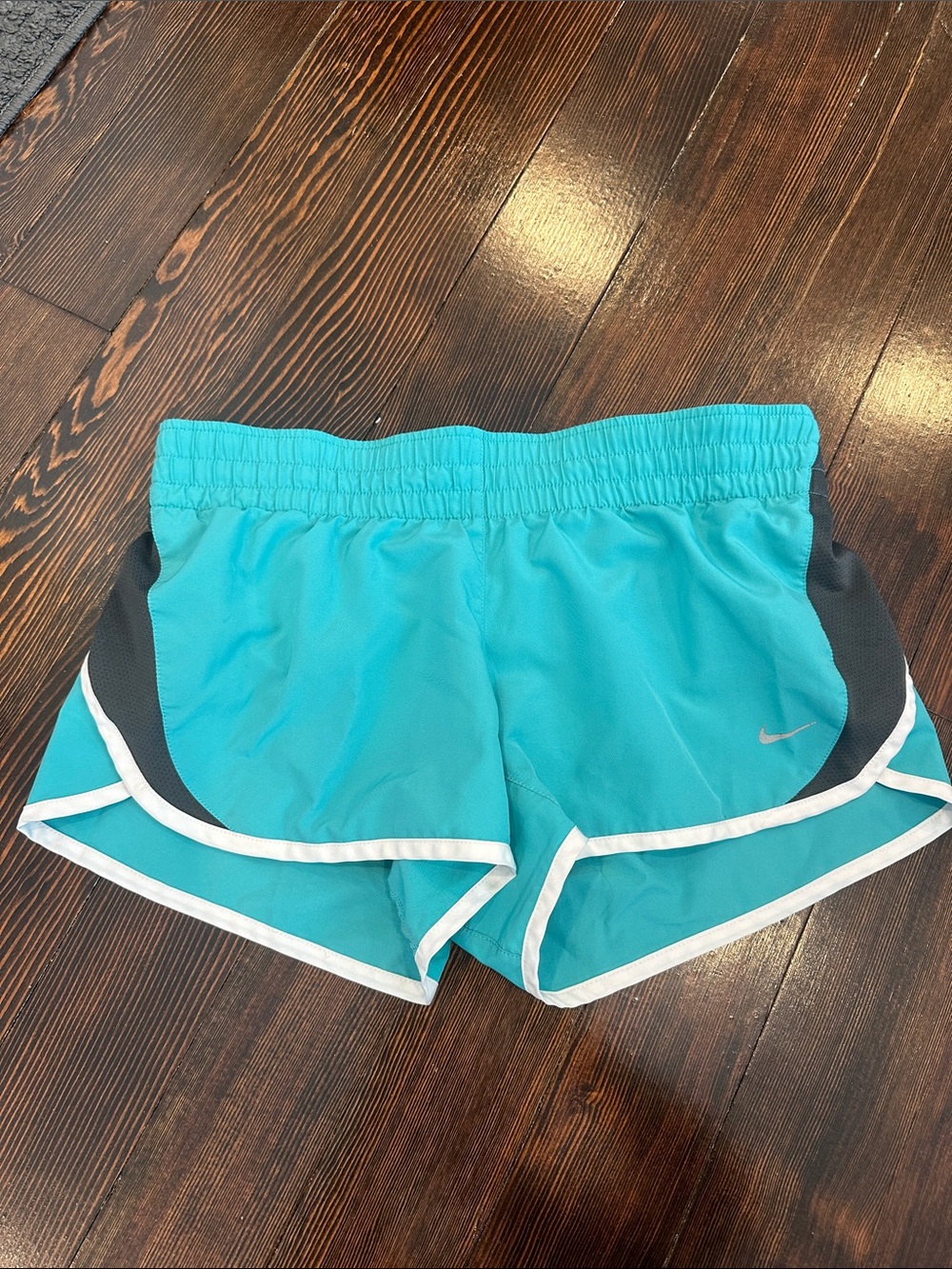 Nike Teal Athletic Shorts with Black Panels and White Trim